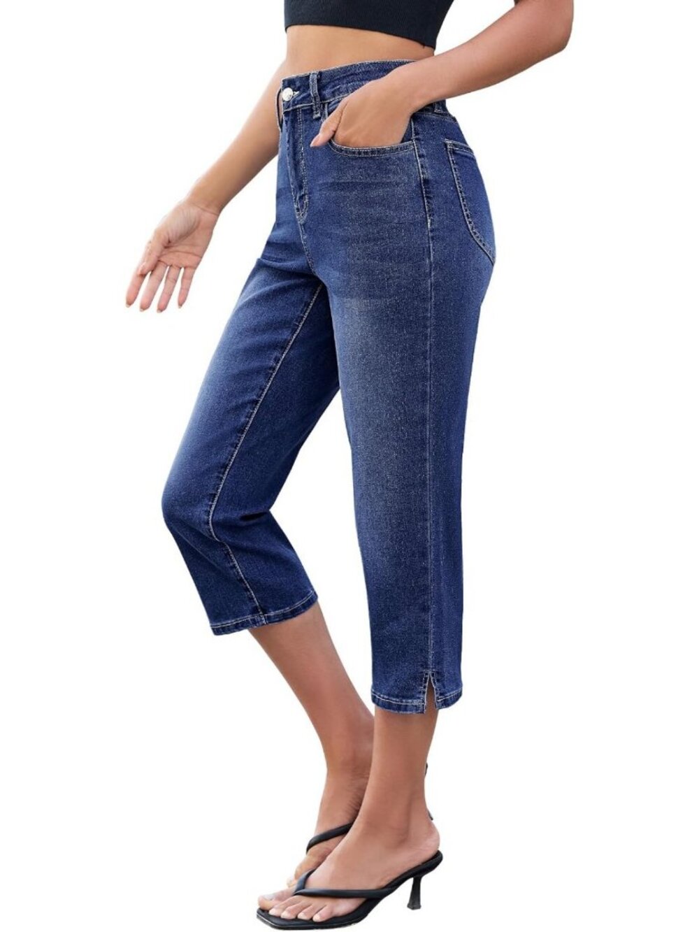 Trendy High Waisted Capri Jeans for Women | Side Slit Capris Pants, Stylish Fit
